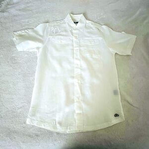 Konvict Akon White Linen Short Sleeve Buttonup Men’s Dress-shirt Blouse Large